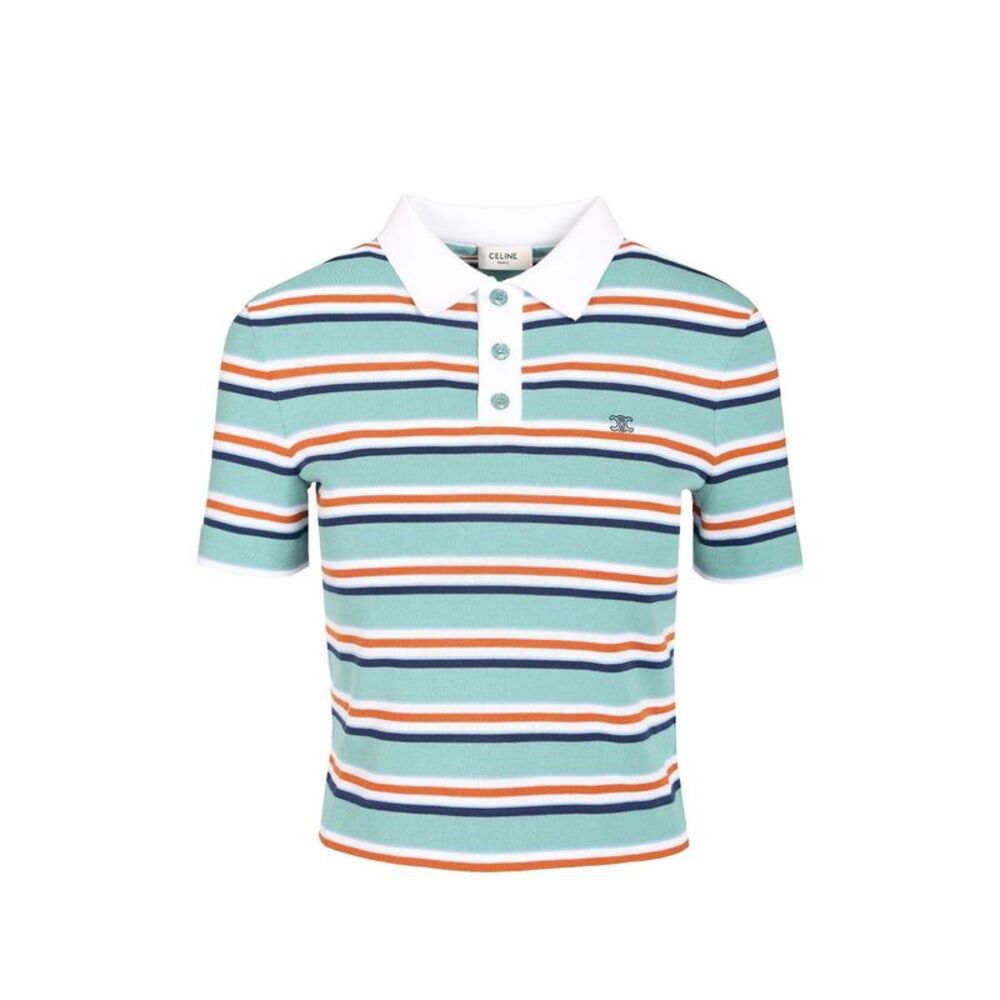 Celine Women Striped Cotton Polo Shirt